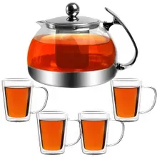 Teekanne Glas 1,2L inkl Teegläser 4er-Set Teekanne Glas 1,2L inkl Teegläser 4er-Set