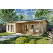 Blockhaus mit drei Schlafzimmern “Hansa Holiday D” 9x8m | Blockhaus als Ferienhaus kaufen | Großes Gartenhaus aus Holz Blockhaus mit drei Schlafzimmern “Hansa Holiday D” 9x8m | Blockhaus als Ferienhaus kaufen | Großes Gartenhaus aus Holz