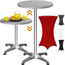 Stehtisch Silber 115x60cm + Stehtischhusse Rot Ø60cm Stehtisch Silber 115x60cm + Stehtischhusse Rot Ø60cm