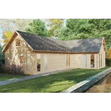 Großes Blockhaus mit Schlafboden “Holiday Max 1” 12x9m | Ferienblockhaus mit zwei Schlafzimmern und Schlafboden | Holzblockhaus Großes Blockhaus mit Schlafboden “Holiday Max 1” 12x9m | Ferienblockhaus mit zwei Schlafzimmern und Schlafboden | Holzblockhaus