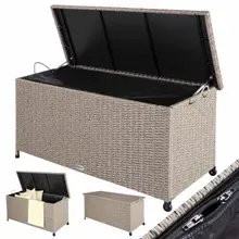 Casaria® Polyrattan Auflagenbox Creme 117x53x60cm Rollen Casaria® Polyrattan Auflagenbox Creme 117x53x60cm Rollen