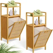 Casaria® Badregal Wäschekorb 2er-Set Bambus 43L Wäschesack herausnehmbar Casaria® Badregal Wäschekorb 2er-Set Bambus 43L Wäschesack herausnehmbar