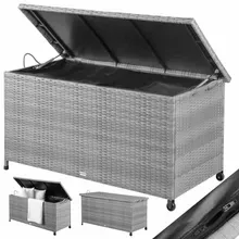 Casaria® Gartenbox Polyrattan Grau 117x53x60cm mit Griffen & Rollen Casaria® Gartenbox Polyrattan Grau 117x53x60cm mit Griffen & Rollen
