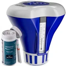 Dosierschwimmer Pool für 20-200g Tabletten inklusive 150 3in1 Teststreifen UV-Resistent Chlor Schwimmer mit Thermometer Dosierschwimmer Pool für 20-200g Tabletten inklusive 150 3in1 Teststreifen UV-Resistent Chlor Schwimmer mit Thermometer