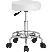 Rollhocker Kunstleder Weiß 360° drehbar Fußablage Rollhocker Kunstleder Weiß 360° drehbar Fußablage