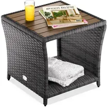 Casaria® Polyrattan Beistelltisch Grau 40x45x45cm Akazienholz Casaria® Polyrattan Beistelltisch Grau 40x45x45cm Akazienholz