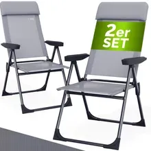 Gartenstuhl klappbar 2er-Set Grau Alu Hochlehner verstellbar Gartenstuhl klappbar 2er-Set Grau Alu Hochlehner verstellbar