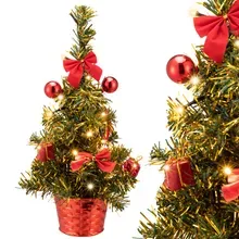 Künstlicher Mini Weihnachtsbaum 36cm Rot mit Timer Lichterkette & Deko Künstlicher Mini Weihnachtsbaum 36cm Rot mit Timer Lichterkette & Deko