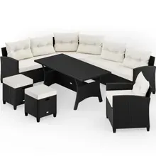 Casaria® Polyrattan Ecklounge Schwarz/Creme inkl Kissen Casaria® Polyrattan Ecklounge Schwarz/Creme inkl Kissen