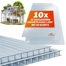 Gardebruk® Doppelstegplatten 10er-Set 6mm transparent 7m² UV-beständig bruchfest Gardebruk® Doppelstegplatten 10er-Set 6mm transparent 7m² UV-beständig bruchfest
