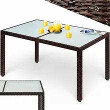 Polyrattan Gartentisch Braun 150x90x75cm Wetterfest Milchglas Outdoor Polyrattan Gartentisch Braun 150x90x75cm Wetterfest Milchglas Outdoor