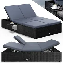 Casaria® Polyrattan Gartenliege Schwarz/Anthrazit 200x115x33cm Casaria® Polyrattan Gartenliege Schwarz/Anthrazit 200x115x33cm