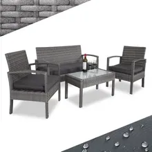 Casaria® Polyrattan Garten-Sitzgruppe 4-tlg Grau/Anthrazit Casaria® Polyrattan Garten-Sitzgruppe 4-tlg Grau/Anthrazit