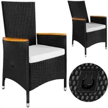 Polyrattan Gartenstuhl 2er-Set Schwarz Rückenlehne verstellbar Armlehne Akazienholz wetterfest Polyrattan Gartenstuhl 2er-Set Schwarz Rückenlehne verstellbar Armlehne Akazienholz wetterfest