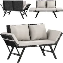 Casaria® Polyrattan Gartenbank Schwarz/Creme 176x56x81cm Casaria® Polyrattan Gartenbank Schwarz/Creme 176x56x81cm