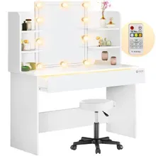 Schminktisch Lucia Weiß 140x110x40cm mit LED + Rollhocker Schminktisch Lucia Weiß 140x110x40cm mit LED + Rollhocker