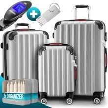 Hartschalenkoffer Set 3-tlg mit Zubehör Rollen 360º Silber ABS Hartschalenkoffer Set 3-tlg mit Zubehör Rollen 360º Silber ABS