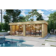 Großes modernes Gartenhaus “Roberta” 7x4m | Großes Gartenhaus | Holzhaus mit modernen Aluminium-Schiebetüren Großes modernes Gartenhaus “Roberta” 7x4m | Großes Gartenhaus | Holzhaus mit modernen Aluminium-Schiebetüren