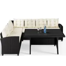 Casaria® Polyrattan Lounge-Set Schwarz/Creme WPC Tischplatte Casaria® Polyrattan Lounge-Set Schwarz/Creme WPC Tischplatte