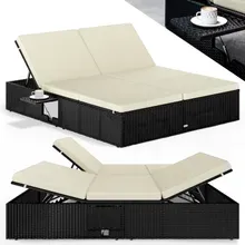 Casaria® Polyrattan Sonnenliege Schwarz/Creme 200x160x33cm Casaria® Polyrattan Sonnenliege Schwarz/Creme 200x160x33cm