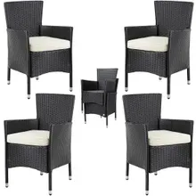 Polyrattan Gartenstuhl 4er-Set Schwarz/Creme stapelbar Polyrattan Gartenstuhl 4er-Set Schwarz/Creme stapelbar