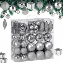 Deuba® Weihnachtskugeln 103-teilig Silber bruchsicher glänzend matt glitzer Deuba® Weihnachtskugeln 103-teilig Silber bruchsicher glänzend matt glitzer