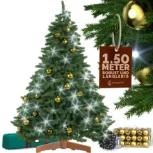 Casaria® Künstlicher Weihnachtsbaum Premium 150cm + Kugeln Gold + Lichterkette kaltweiß Casaria® Künstlicher Weihnachtsbaum Premium 150cm + Kugeln Gold + Lichterkette kaltweiß