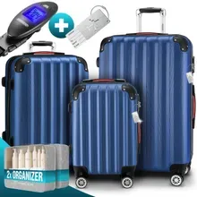 Hartschalenkoffer Set 3-tlg mit Zubehör Rollen 360º Blau ABS Hartschalenkoffer Set 3-tlg mit Zubehör Rollen 360º Blau ABS