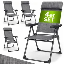 Gartenstuhl klappbar 4er-Set Grau meliert Alu Hochlehner verstellbar Gartenstuhl klappbar 4er-Set Grau meliert Alu Hochlehner verstellbar