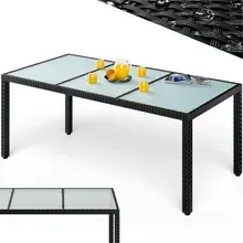 Polyrattan Gartentisch Schwarz 190x90x75cm Glas Polyrattan Gartentisch Schwarz 190x90x75cm Glas