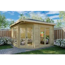 5-Eck-Gartenhaus “Fargo B” 4x4m | 5-Eck-Gartenhaus aus Holz | 4x4m großes Gartenhaus mit 44mm Wandstärke 5-Eck-Gartenhaus “Fargo B” 4x4m | 5-Eck-Gartenhaus aus Holz | 4x4m großes Gartenhaus mit 44mm Wandstärke