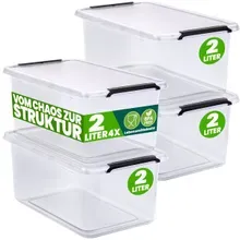 Aufbewahrungsbox 4er-Set 20x15x12cm 2L transparent stapelbar BPA-frei Aufbewahrungsbox 4er-Set 20x15x12cm 2L transparent stapelbar BPA-frei