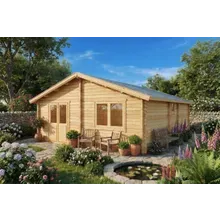 Blockhaus mit zwei Schlafzimmern “Irland” 6x7m | Zweizimmer-Blockhaus Irland – 43m² | Flachdach-Blockhaus | Montage in 3-4 Tagen Blockhaus mit zwei Schlafzimmern “Irland” 6x7m | Zweizimmer-Blockhaus Irland – 43m² | Flachdach-Blockhaus | Montage in 3-4 Tagen
