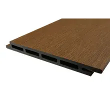 Fassadenverkleidung aus WPC Coextrusion, 13 mm (S) x 130 mm (B / Deckbreite), TEAK, Länge 2,9 m, Oberfläche: gebürstet matt (Serie classic) Fassadenverkleidung aus WPC Coextrusion, 13 mm (S) x 130 mm (B / Deckbreite), TEAK, Länge 2,9 m, Oberfläche: gebürstet matt (Serie classic)
