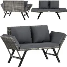 Casaria® Gartenbank 2in1 Sonnenliege Polyrattan Grau mit 5-7cm Auflage 3 Sitzer Casaria® Gartenbank 2in1 Sonnenliege Polyrattan Grau mit 5-7cm Auflage 3 Sitzer