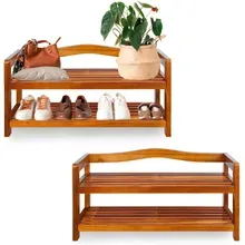 Casaria® Schuhregal 2er-Set Akazienholz 2 Etagen Casaria® Schuhregal 2er-Set Akazienholz 2 Etagen