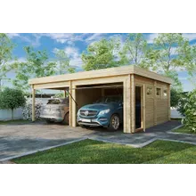 Holzgarage mit Carport “Deluxe H” 7x6m | Holzgarage mit Carport 21m² | Doppel-Carport mit Abstellraum | 5 Jahre Werksgarantie Holzgarage mit Carport “Deluxe H” 7x6m | Holzgarage mit Carport 21m² | Doppel-Carport mit Abstellraum | 5 Jahre Werksgarantie