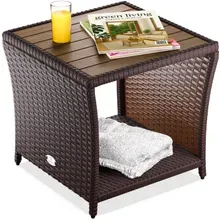 Polyrattan Beistelltisch Braun 40x45x45cm Akazienholz Polyrattan Beistelltisch Braun 40x45x45cm Akazienholz