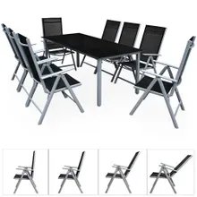 Gartensitzgruppe Bern 9-tlg 8 Personen Silber Alu Schwarz Glas Gartensitzgruppe Bern 9-tlg 8 Personen Silber Alu Schwarz Glas