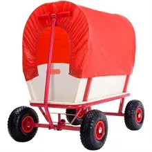 monzana® Bollerwagen Braun/Rot Holz 168x99x61cm mit Schutzdach monzana® Bollerwagen Braun/Rot Holz 168x99x61cm mit Schutzdach