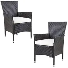 Polyrattan Gartenstuhl 2er-Set Braun/Creme stapelbar Polyrattan Gartenstuhl 2er-Set Braun/Creme stapelbar