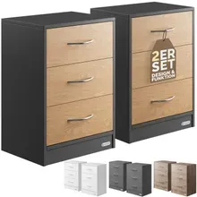 Casaria® Nachttisch Eloise 2er-Set Holz/Grau 54x39x28cm Casaria® Nachttisch Eloise 2er-Set Holz/Grau 54x39x28cm