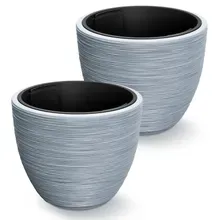 Blumentopf Rillen 2er-Set Grau Kunststoff 40x32cm Blumentopf Rillen 2er-Set Grau Kunststoff 40x32cm
