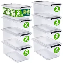 Aufbewahrungsbox 8er-Set 20x15x12cm 2L transparent stapelbar BPA-frei Aufbewahrungsbox 8er-Set 20x15x12cm 2L transparent stapelbar BPA-frei