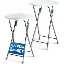 Stehtisch 2er-Set klappbar Ø60cm Marmoroptik Weiß 110cm Höhe Stehtisch 2er-Set klappbar Ø60cm Marmoroptik Weiß 110cm Höhe