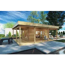 Gartenhaus mit großer Terrasse „Remo 1” 8x6m | Großes Gartenhaus mit Terrasse und Flachdach | Gartenhaus mit Anbau | 6x8m großes Blockhaus Gartenhaus mit großer Terrasse „Remo 1” 8x6m | Großes Gartenhaus mit Terrasse und Flachdach | Gartenhaus mit Anbau | 6x8m großes Blockhaus