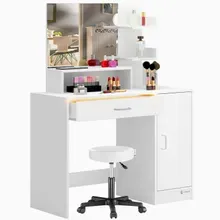 Casaria® Schminktisch Jocelyn Weiß 140x90x40cm inkl Rollhocker Casaria® Schminktisch Jocelyn Weiß 140x90x40cm inkl Rollhocker
