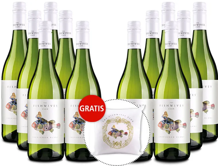 12er Weinpaket The Fishwives Club Sauvignon Blanc + Dekokissen gratis 12er Weinpaket The Fishwives Club Sauvignon Blanc + Dekokissen gratis