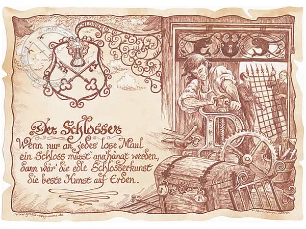 Zunftbild Schlosser auf Antikpapier im A4-Format Zunftbild Schlosser auf Antikpapier im A4-Format