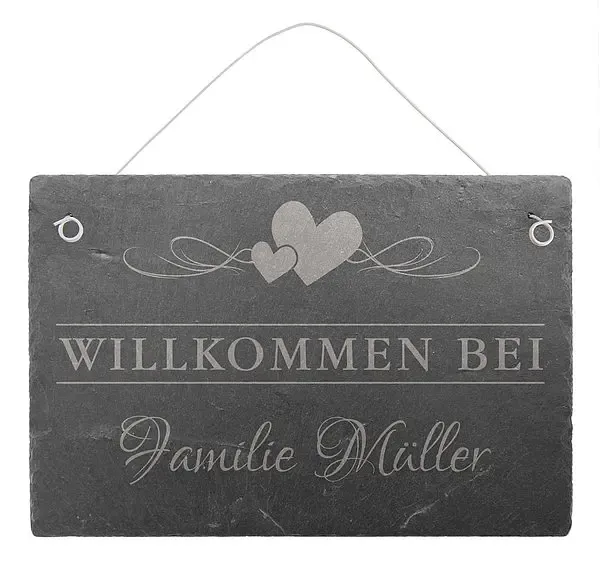 Willkommensschild aus Schiefer mit Familiennamen 30 x 20 cm - Design Love Willkommensschild aus Schiefer mit Familiennamen 30 x 20 cm - Design Love